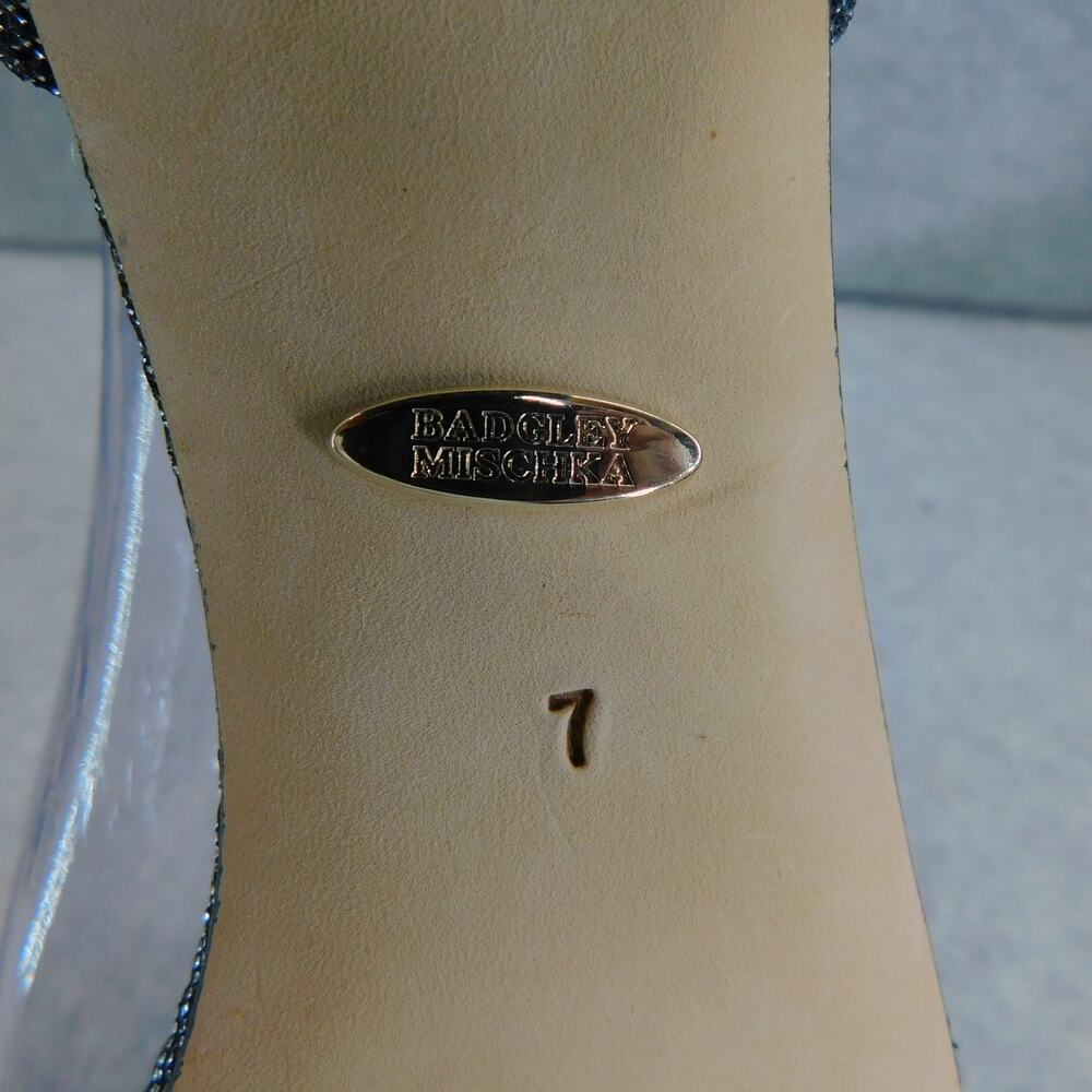 Badgley Mischka Womens Shoes Jeweled Strapped Pewter Open Toe Block Heel Size 7 - Picture 11 of 11